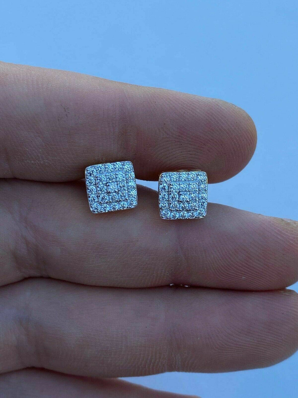 HarlemBling 14k Gold Vermeil 925 Iced MOISSANITE Square Screwback Earrings Pass Diamond Test