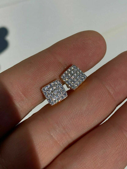 HarlemBling 14k Gold Vermeil 925 Iced MOISSANITE Square Screwback Earrings Pass Diamond Test
