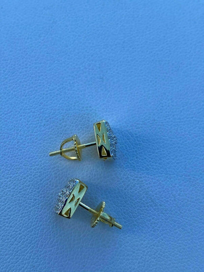 HarlemBling 14k Gold Vermeil 925 Iced MOISSANITE Square Screwback Earrings Pass Diamond Test