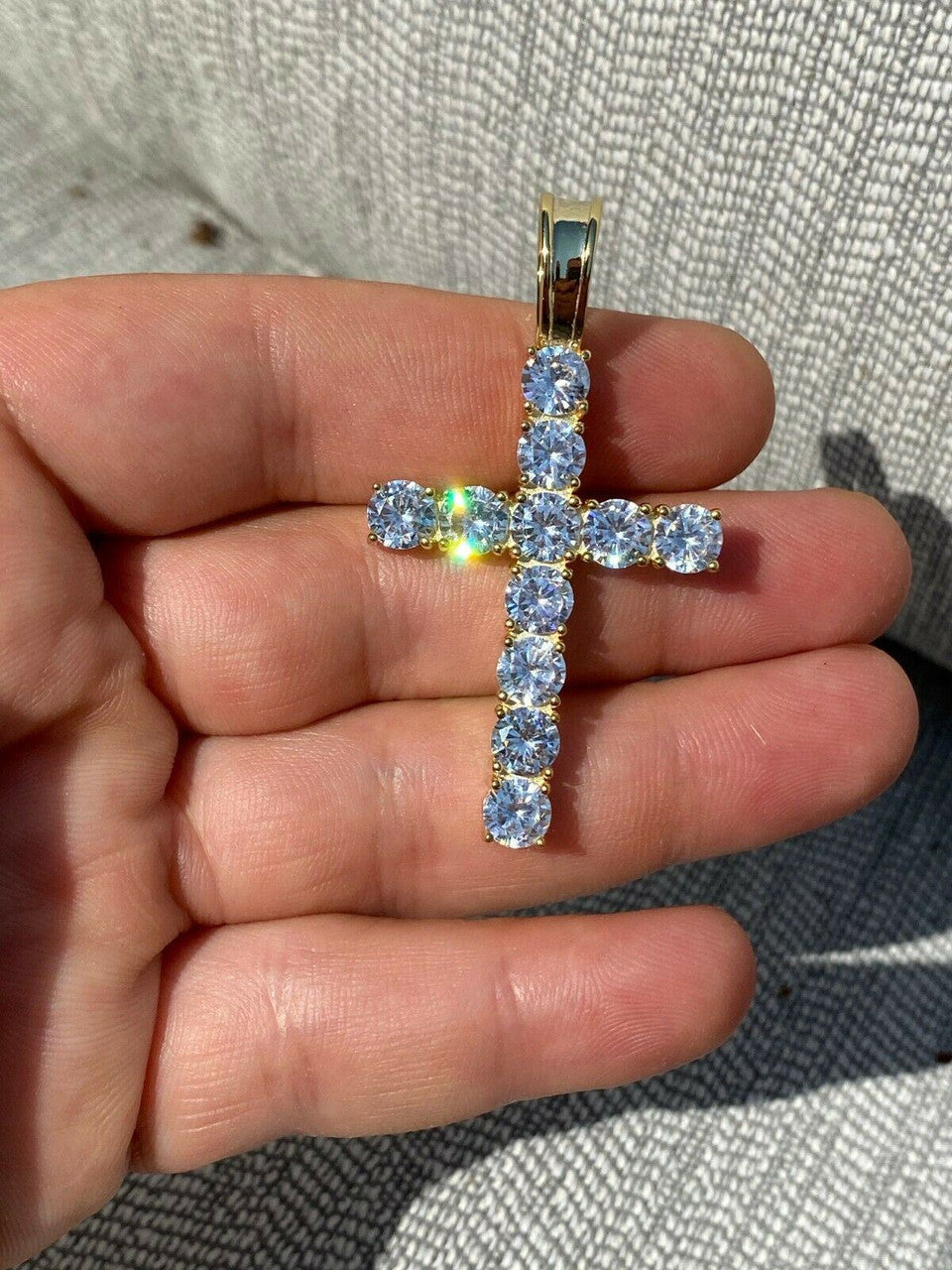 HarlemBling 14k Gold Vermeil 925 Silver Cross Pendant MOISSANITE Necklace Pass Diamond Test