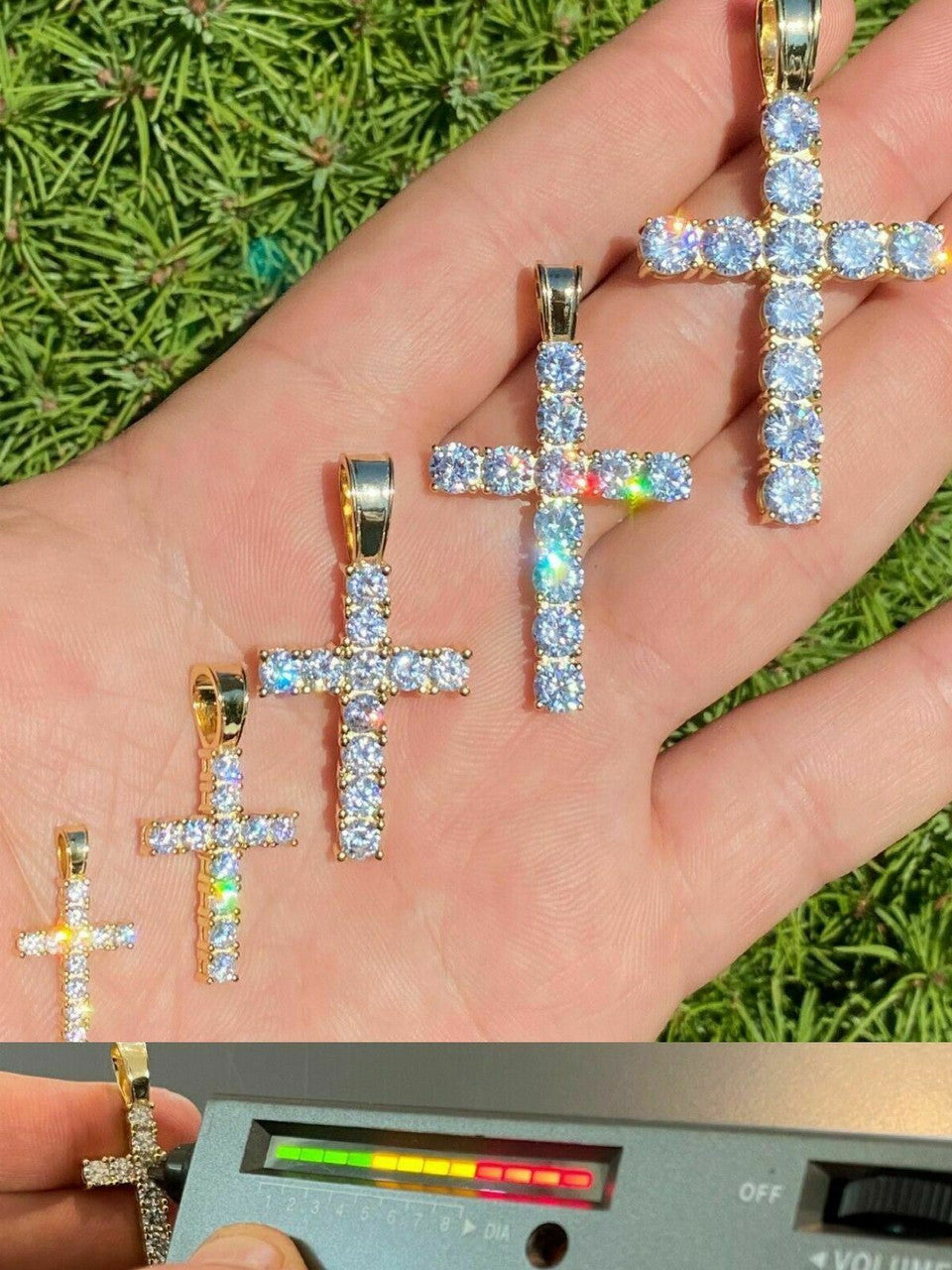 HarlemBling 14k Gold Vermeil 925 Silver Cross Pendant MOISSANITE Necklace Pass Diamond Test