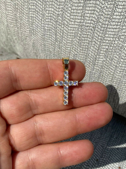 HarlemBling 14k Gold Vermeil 925 Silver Cross Pendant MOISSANITE Necklace Pass Diamond Test