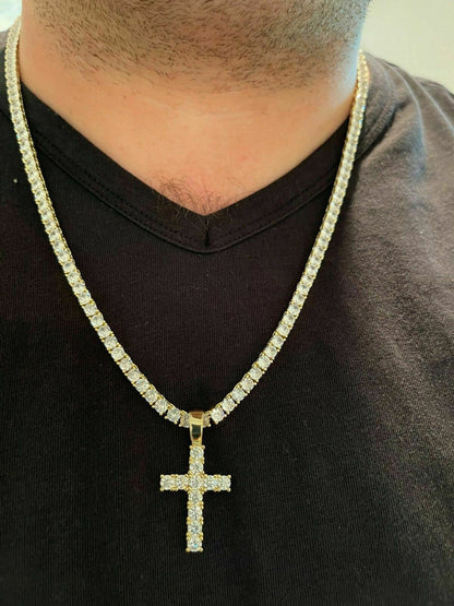 HarlemBling 14k Gold Vermeil 925 Silver Cross Pendant MOISSANITE Necklace Pass Diamond Test