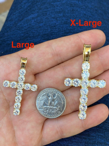 HarlemBling 14k Gold Vermeil 925 Silver Cross Pendant MOISSANITE Necklace Pass Diamond Test