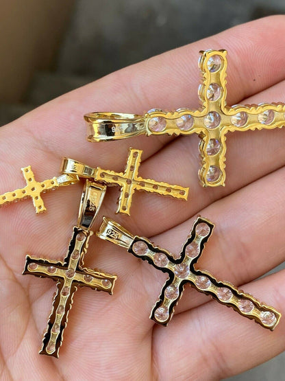 HarlemBling 14k Gold Vermeil 925 Silver Cross Pendant MOISSANITE Necklace Pass Diamond Test