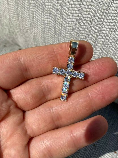 HarlemBling 14k Gold Vermeil 925 Silver Cross Pendant MOISSANITE Necklace Pass Diamond Test