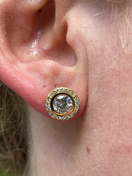 HarlemBling 14k Gold Vermeil 925 Silver Iced Solitaire Diamond Hip Hop Earrings Studs Large