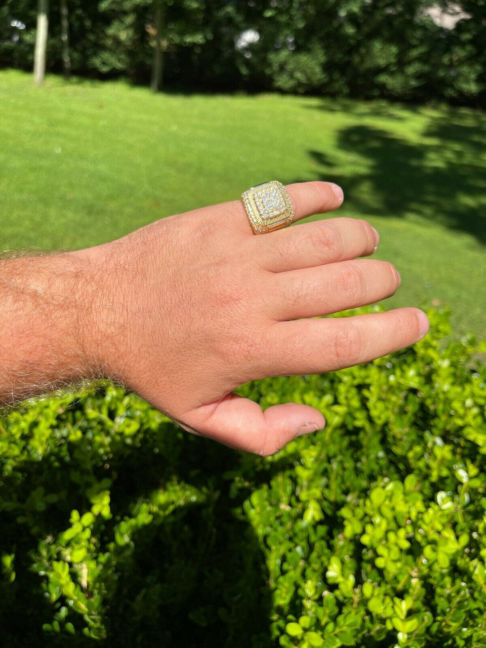 HarlemBling 14k Gold Vermeil 925 Silver Mens Hip Hop Iced Moissanite Ring Pass Diamond Test