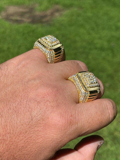 HarlemBling 14k Gold Vermeil 925 Silver Mens Hip Hop Iced Moissanite Ring Pass Diamond Test