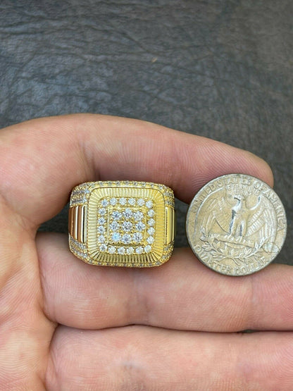 HarlemBling 14k Gold Vermeil 925 Silver Mens Hip Hop Iced Moissanite Ring Pass Diamond Test