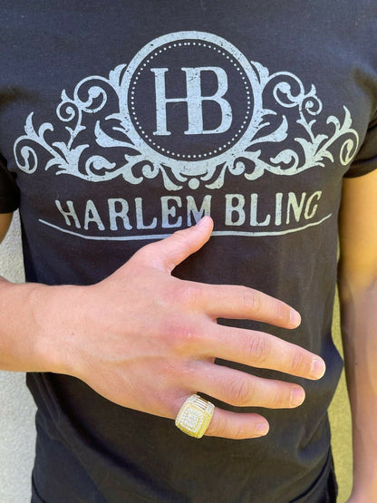 HarlemBling 14k Gold Vermeil 925 Silver Mens Hip Hop Iced Moissanite Ring Pass Diamond Test