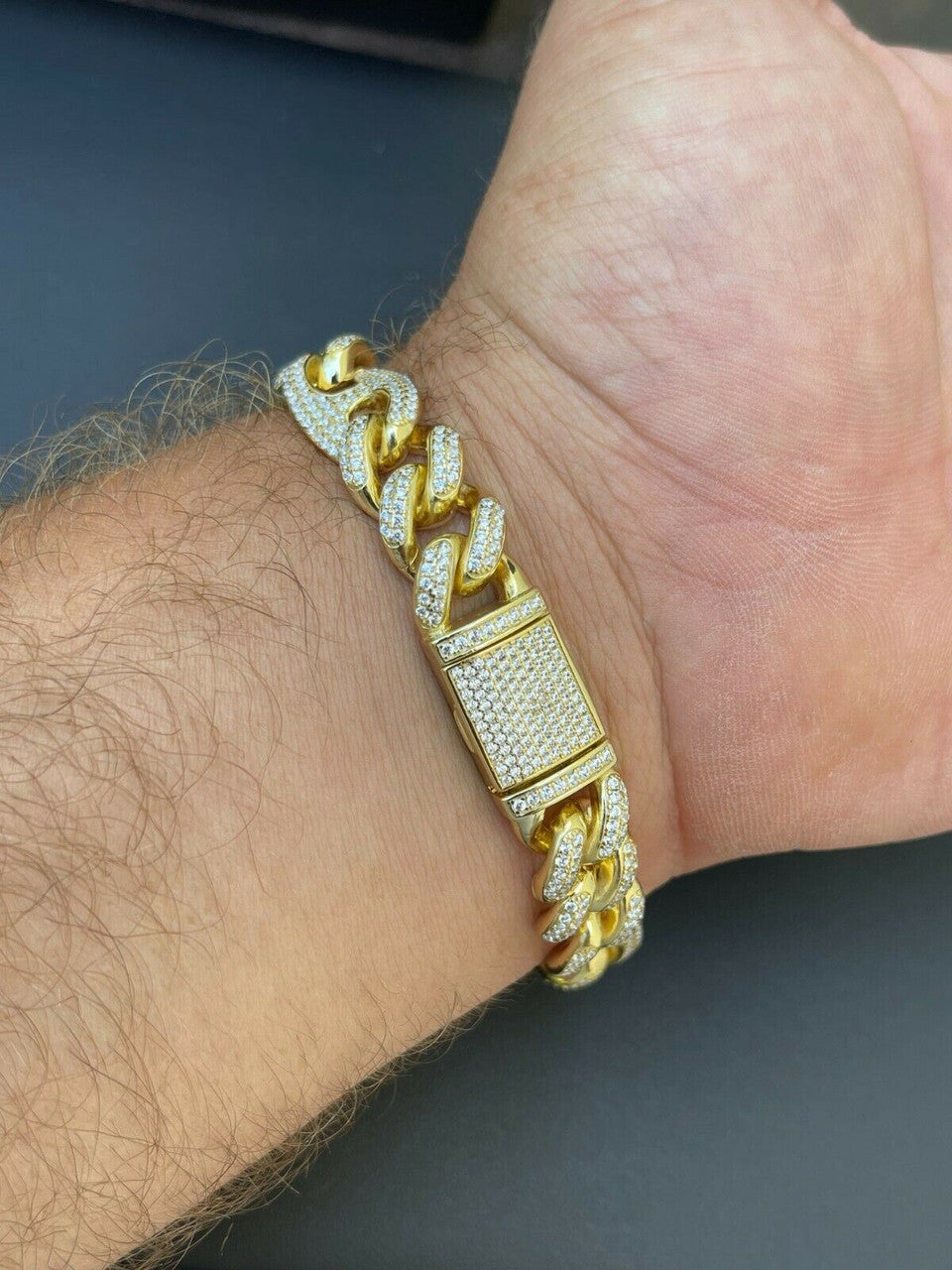 HarlemBling 14k Gold Vermeil 925 Silver Miami Cuban Gucci Bracelet Iced Figarucci Bracelet