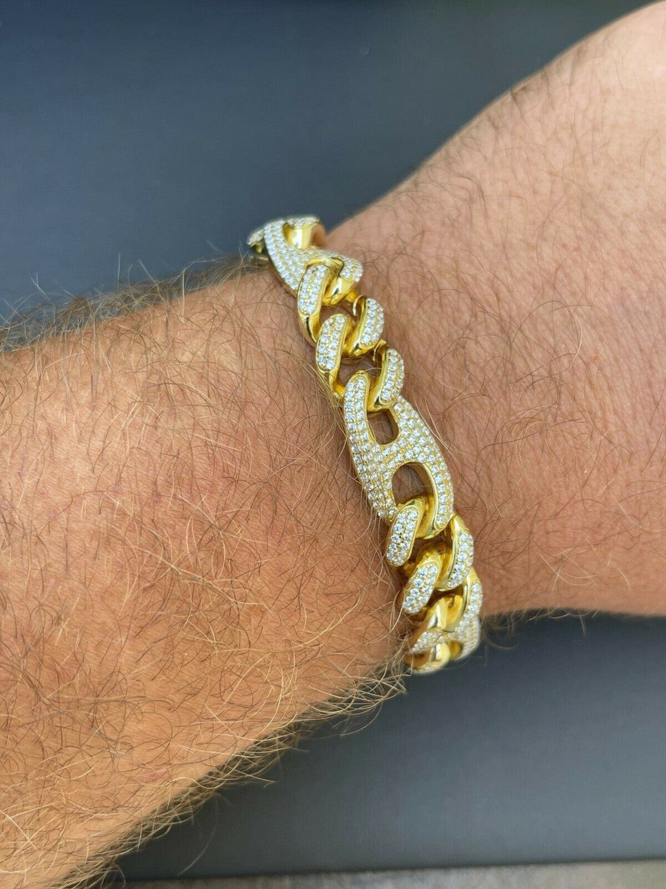 HarlemBling 14k Gold Vermeil 925 Silver Miami Cuban Gucci Bracelet Iced Figarucci Bracelet