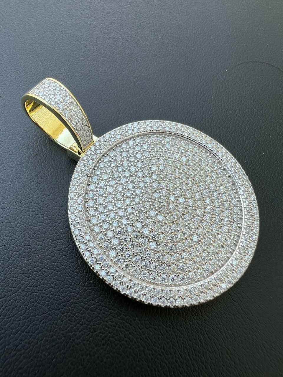 HarlemBling 14k Gold Vermeil 925 Silver Out Iced Round Hip Hop Medallion Pendant Necklace