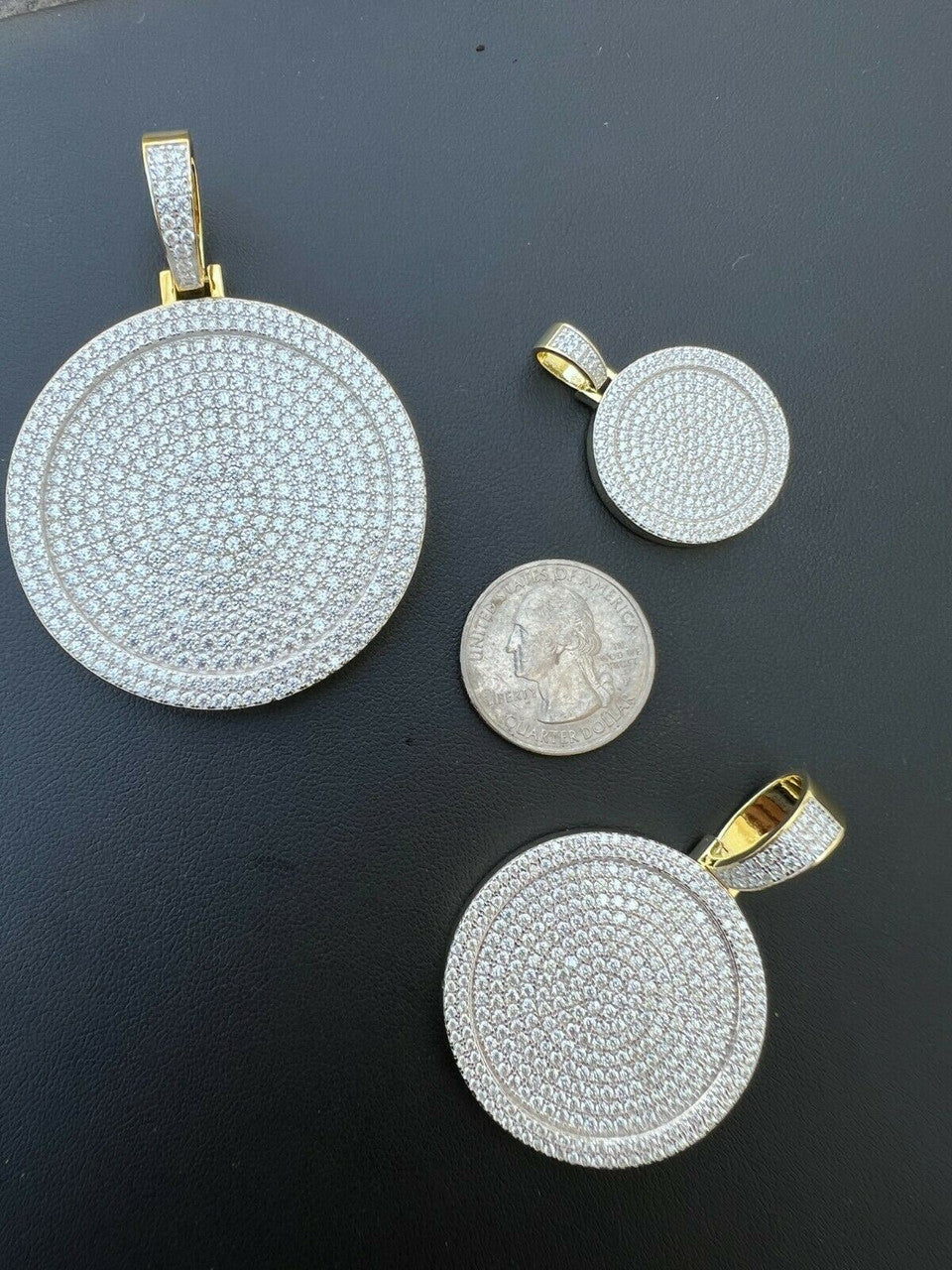 HarlemBling 14k Gold Vermeil 925 Silver Out Iced Round Hip Hop Medallion Pendant Necklace