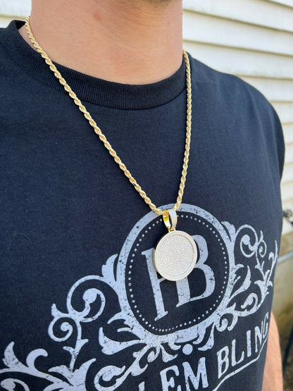 HarlemBling 14k Gold Vermeil 925 Silver Out Iced Round Hip Hop Medallion Pendant Necklace
