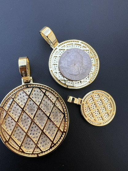 HarlemBling 14k Gold Vermeil 925 Silver Out Iced Round Hip Hop Medallion Pendant Necklace