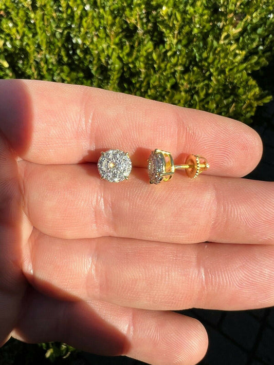 HarlemBling 14k Gold Vermeil 925 Silver Real Hip Hop 8mm Earrings Round Cluster Studs Iced