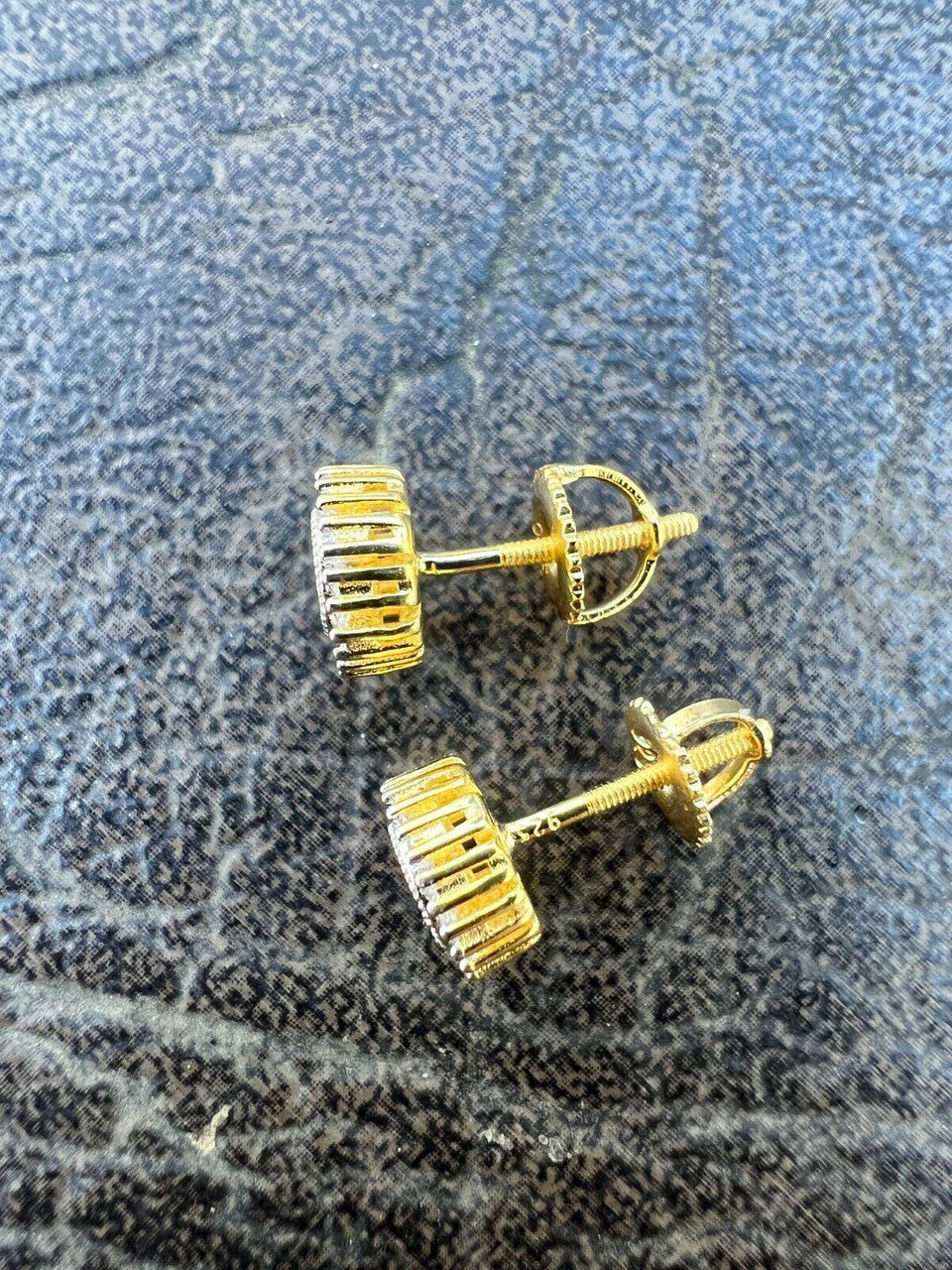 HarlemBling 14k Gold Vermeil 925 Silver Real Iced 8mm Earrings Round Cluster Diamond Studs