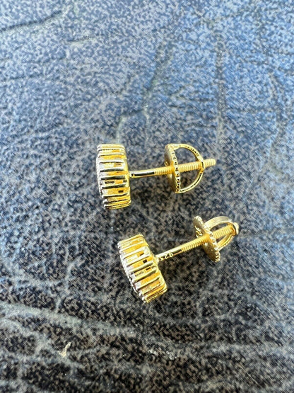 HarlemBling 14k Gold Vermeil 925 Silver Real Iced 8mm Earrings Round Cluster Diamond Studs