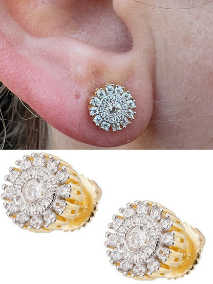HarlemBling 14k Gold Vermeil 925 Silver Real Iced 8mm Earrings Round Cluster Diamond Studs