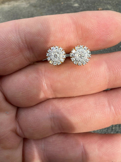 HarlemBling 14k Gold Vermeil 925 Silver Real Iced 8mm Earrings Round Cluster Diamond Studs
