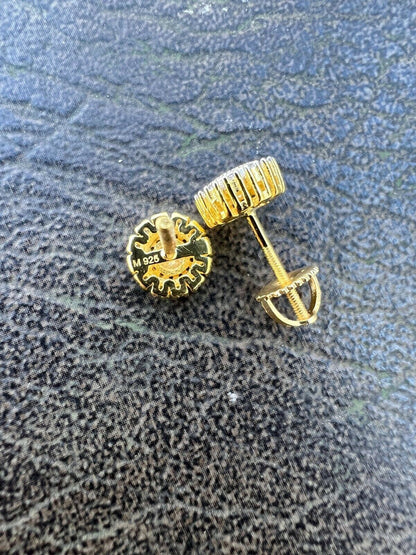 HarlemBling 14k Gold Vermeil 925 Silver Real Iced 8mm Earrings Round Cluster Diamond Studs