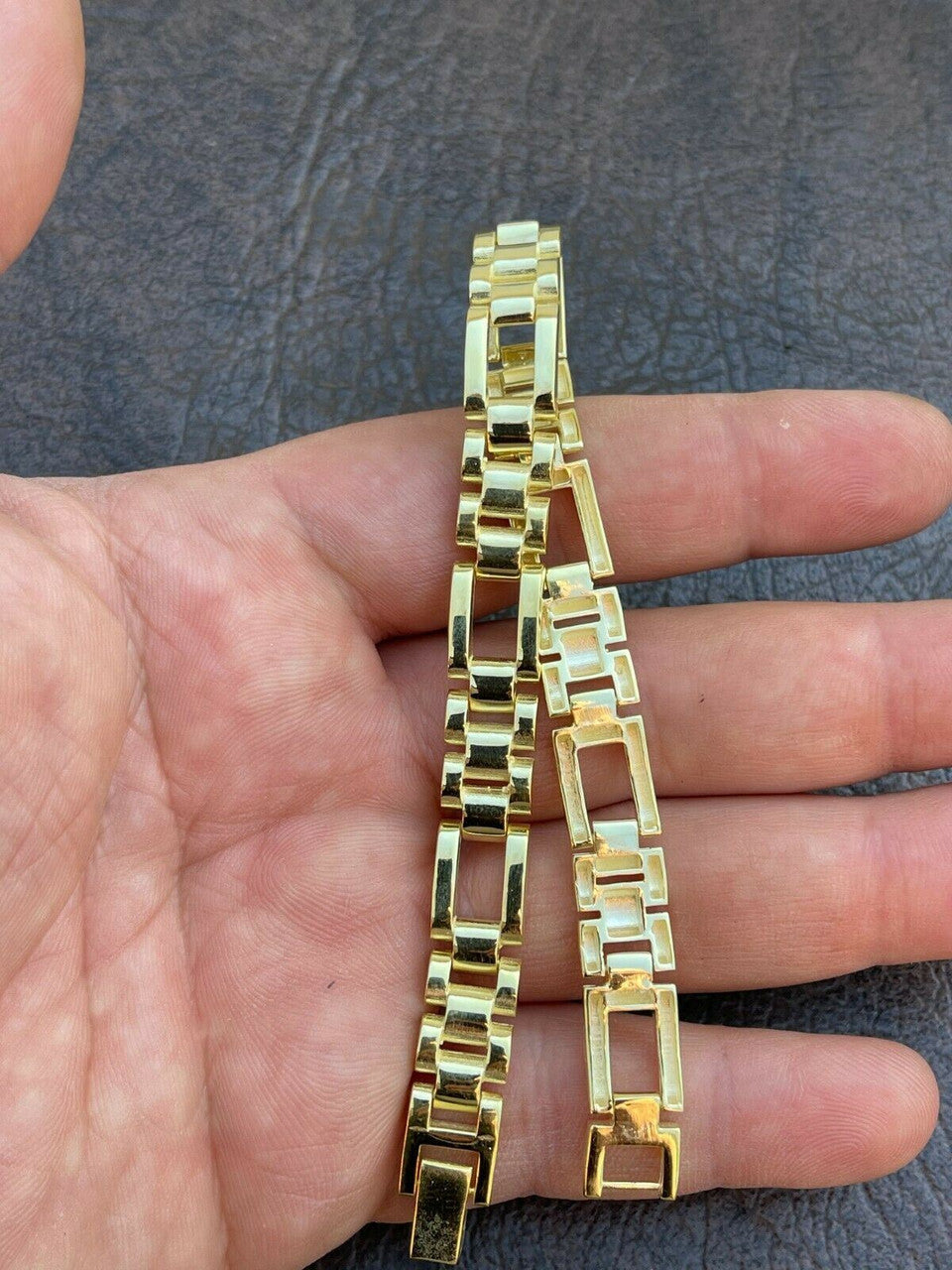 HarlemBling 14k Gold Vermeil 925 Sterling Silver Plain Presidential Link Hip-Hop Bracelet