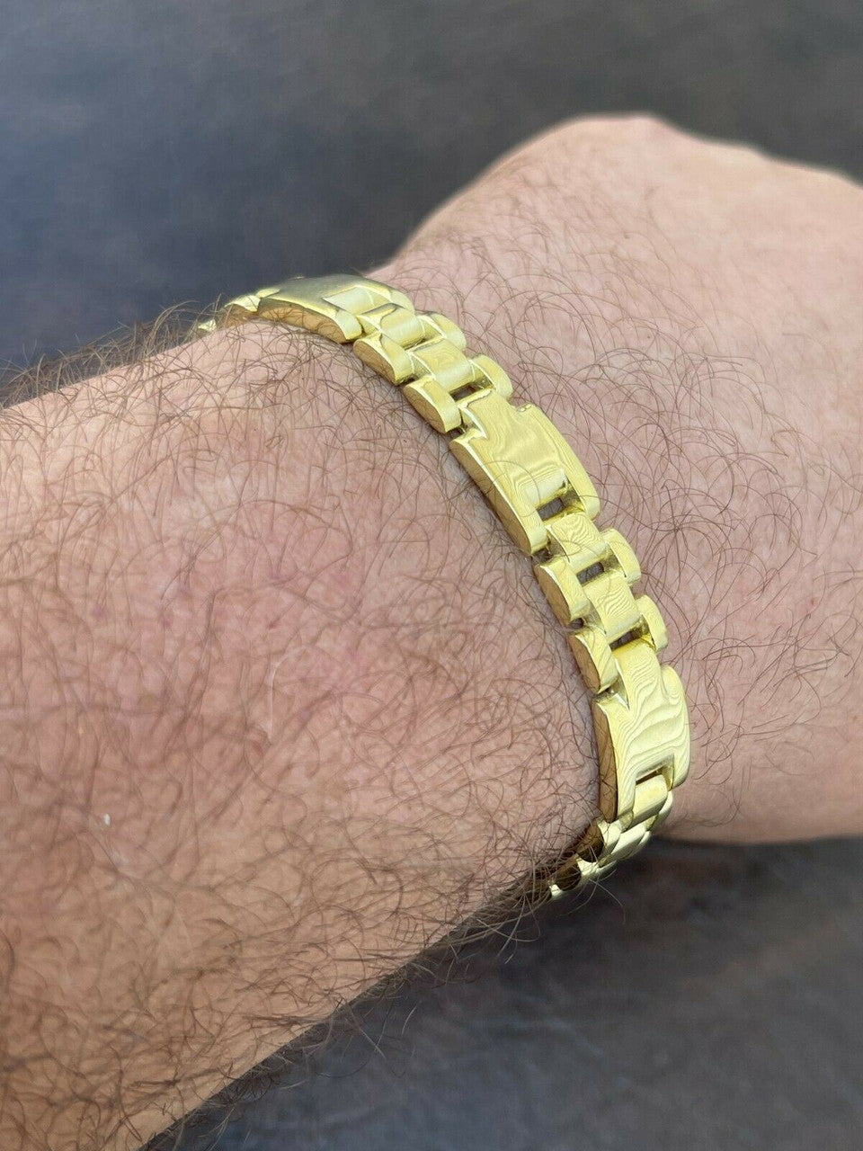 HarlemBling 14k Gold Vermeil 925 Sterling Silver Plain Presidential Link Hip Hop Bracelet