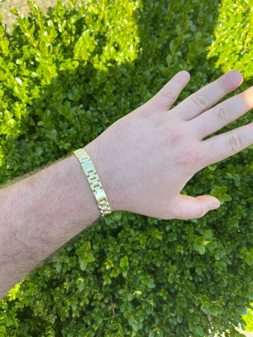 HarlemBling 14k Gold Vermeil 925 Sterling Silver Plain Presidential Link Hip Hop Bracelet