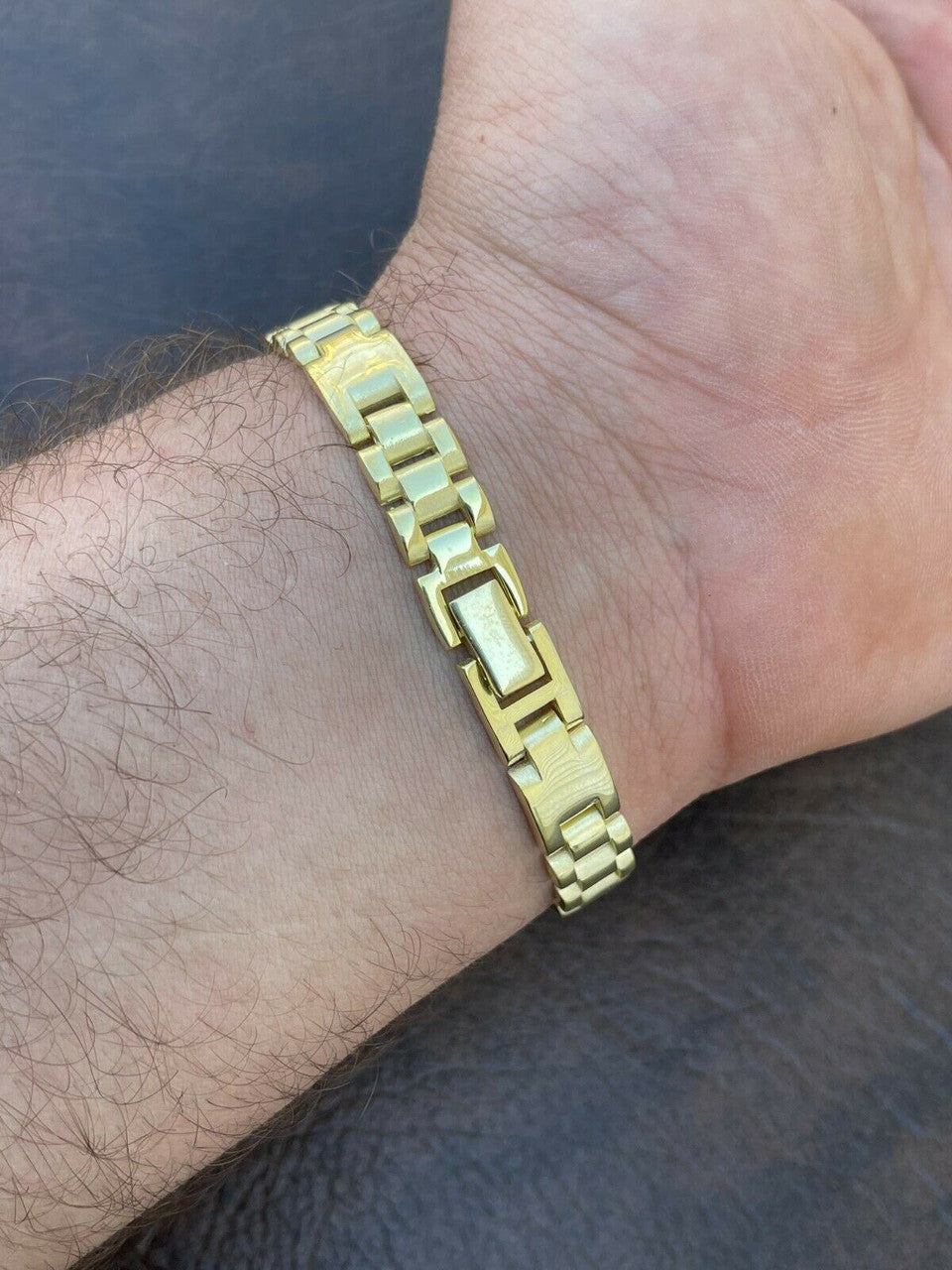 HarlemBling 14k Gold Vermeil 925 Sterling Silver Plain Presidential Link Hip Hop Bracelet