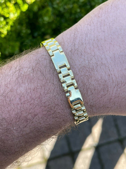 HarlemBling 14k Gold Vermeil 925 Sterling Silver Plain Presidential Link Hip Hop Bracelet