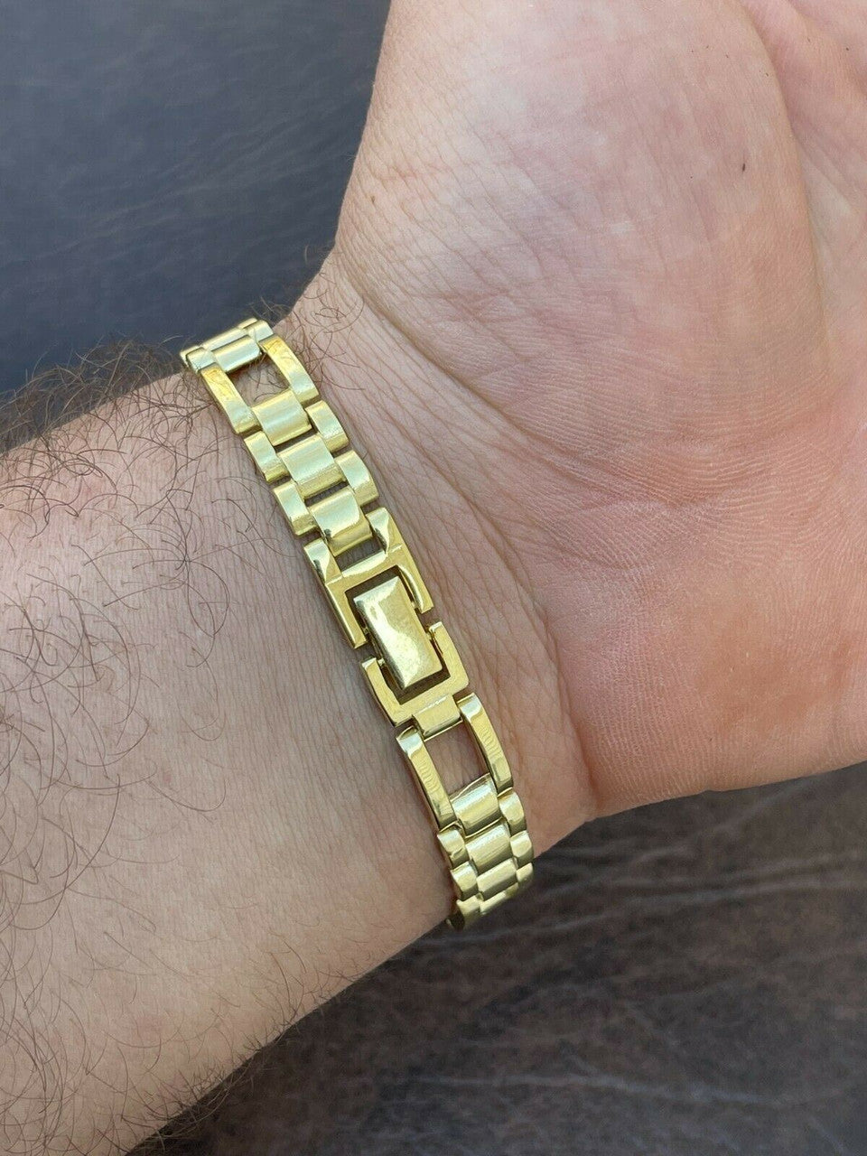 HarlemBling 14k Gold Vermeil 925 Sterling Silver Plain Presidential Link Hip-Hop Bracelet