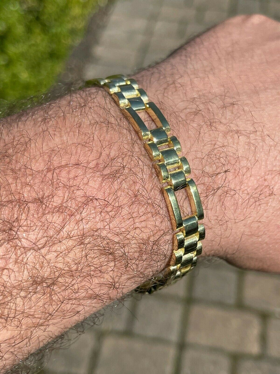 HarlemBling 14k Gold Vermeil 925 Sterling Silver Plain Presidential Link Hip-Hop Bracelet