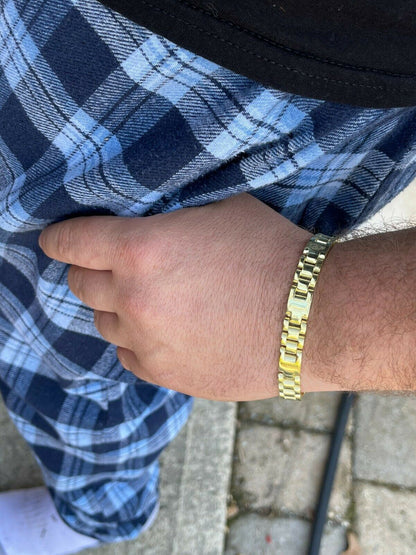 HarlemBling 14k Gold Vermeil 925 Sterling Silver Plain Presidential Link Hip Hop Bracelet