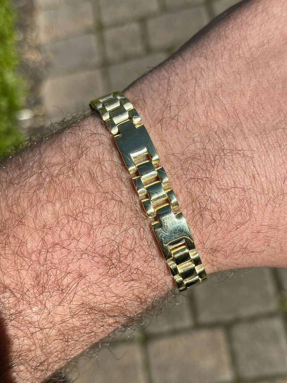 HarlemBling 14k Gold Vermeil 925 Sterling Silver Plain Presidential Link Hip Hop Bracelet