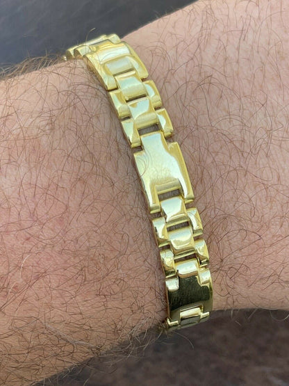 HarlemBling 14k Gold Vermeil 925 Sterling Silver Plain Presidential Link Hip Hop Bracelet