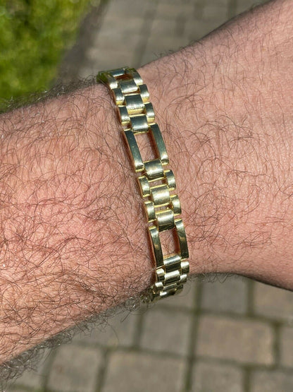 HarlemBling 14k Gold Vermeil 925 Sterling Silver Plain Presidential Link Hip-Hop Bracelet