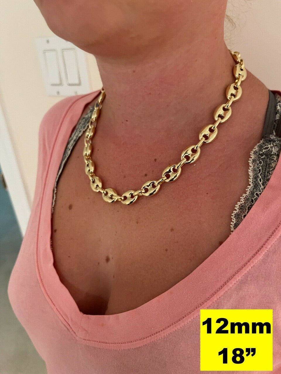 HarlemBling 14k Gold Vermeil 925 Sterling Silver Puffed Mariner Link Chain Necklace 6-12mm