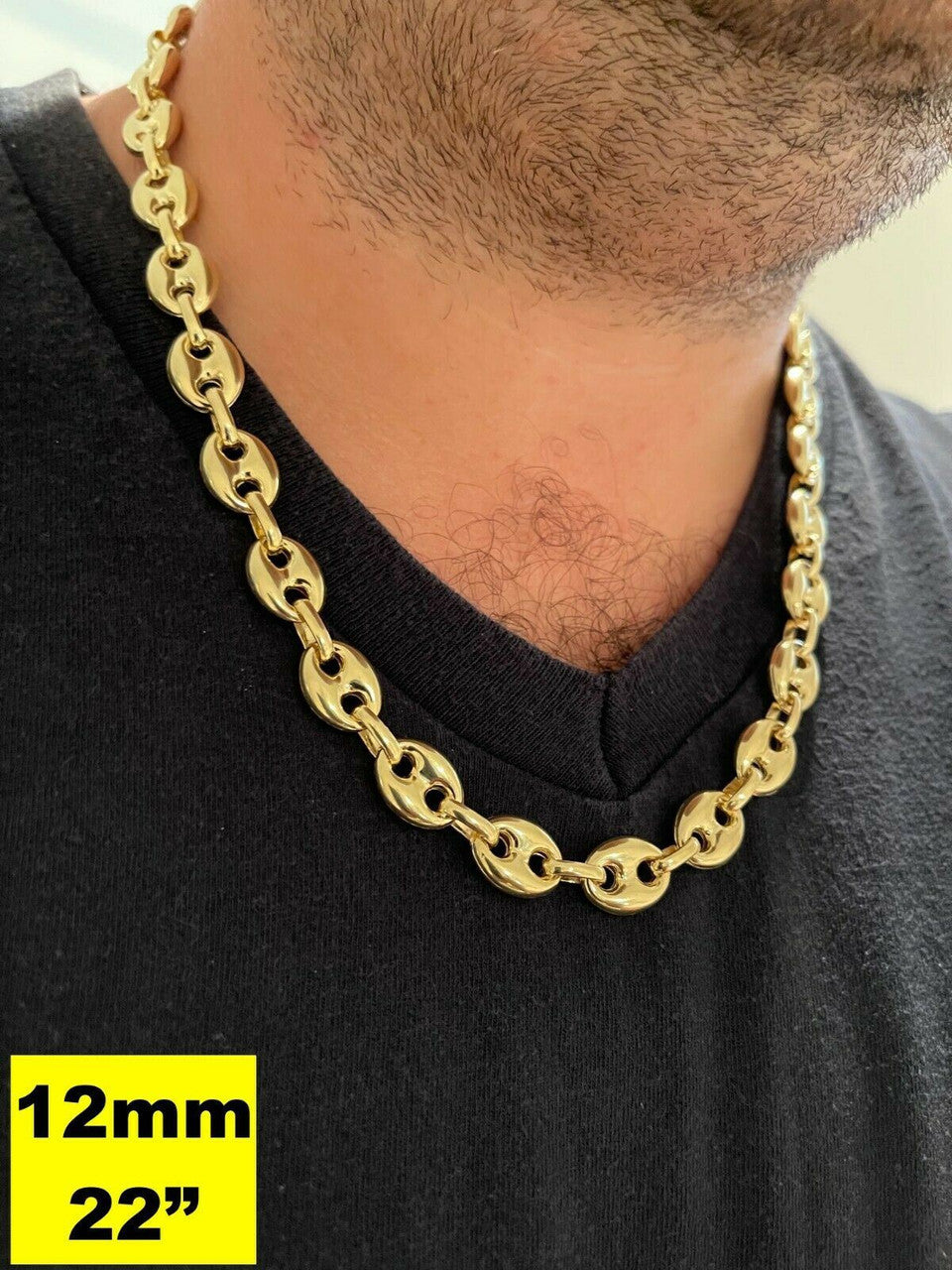 HarlemBling 14k Gold Vermeil 925 Sterling Silver Puffed Mariner Link Chain Necklace 6-12mm