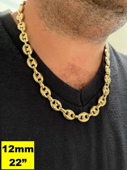 HarlemBling 14k Gold Vermeil 925 Sterling Silver Puffed Mariner Link Chain Necklace 6-12mm