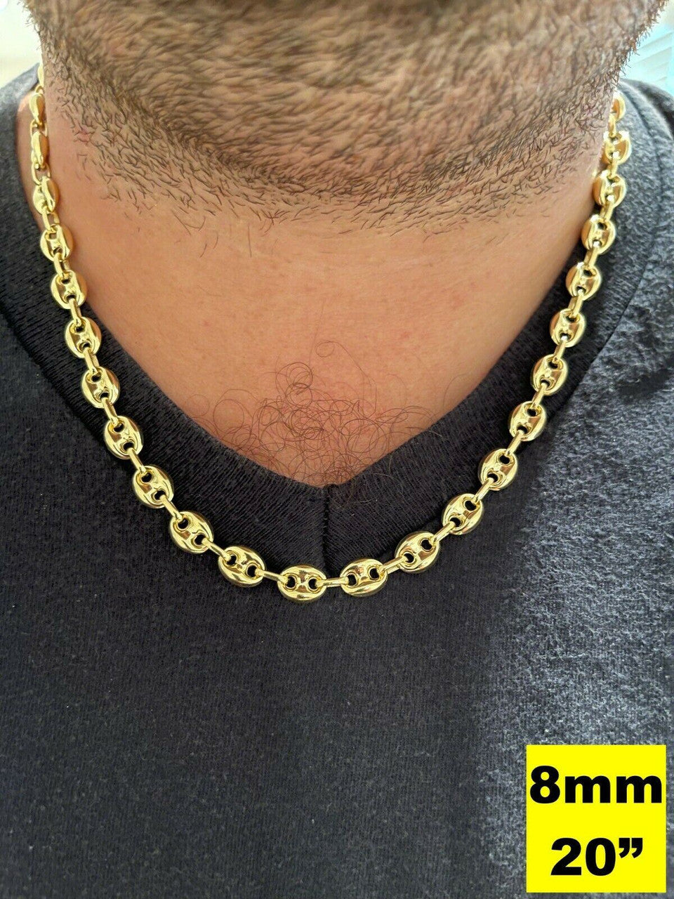 HarlemBling 14k Gold Vermeil 925 Sterling Silver Puffed Mariner Link Chain Necklace 6-12mm