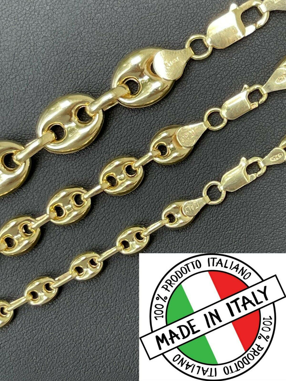 HarlemBling 14k Gold Vermeil 925 Sterling Silver Puffed Mariner Link Chain Necklace 6-12mm