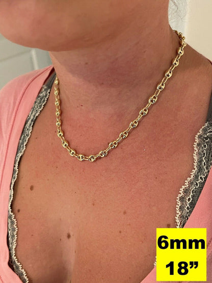 HarlemBling 14k Gold Vermeil 925 Sterling Silver Puffed Mariner Link Chain Necklace 6-12mm