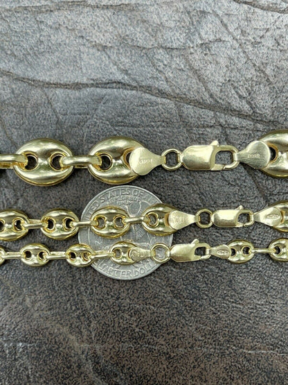 HarlemBling 14k Gold Vermeil 925 Sterling Silver Puffed Mariner Link Chain Necklace 6-12mm