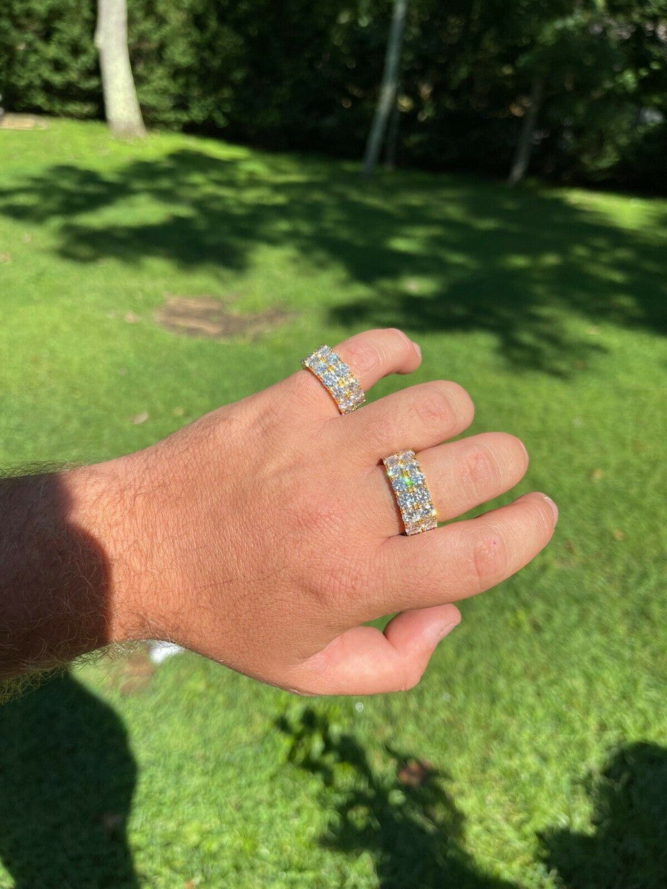 HarlemBling 14k Gold Vermeil Hip Hop Iced Tennis 10mm MOISSANITE Ring Passes Diamond Tester