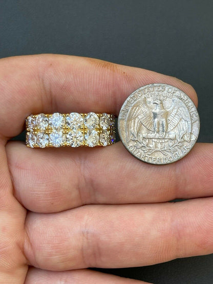 HarlemBling 14k Gold Vermeil Hip Hop Iced Tennis 10mm MOISSANITE Ring Passes Diamond Tester