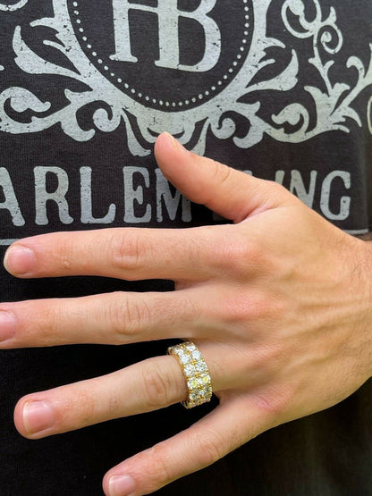 HarlemBling 14k Gold Vermeil Hip Hop Iced Tennis 10mm MOISSANITE Ring Passes Diamond Tester