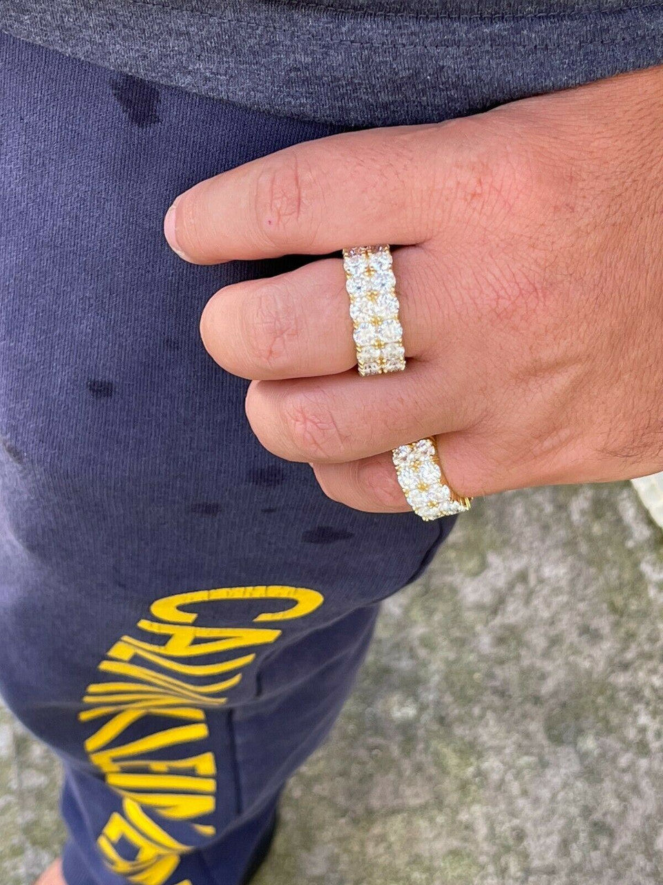 HarlemBling 14k Gold Vermeil Hip Hop Iced Tennis 10mm MOISSANITE Ring Passes Diamond Tester