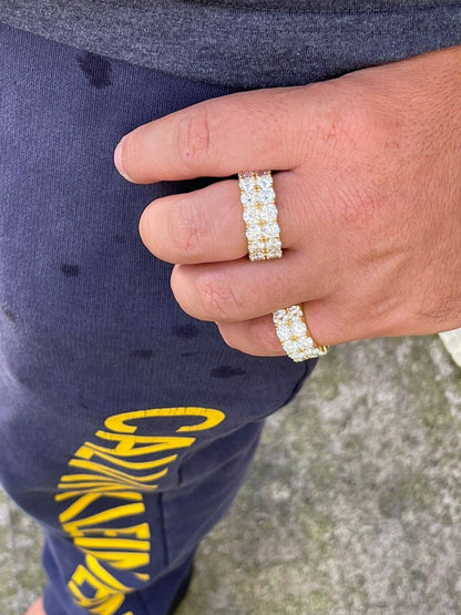 HarlemBling 14k Gold Vermeil Hip Hop Iced Tennis 10mm MOISSANITE Ring Passes Diamond Tester